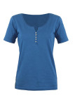 Tee-shirt bleu M3102B coton flammé col rond boutons nacre
