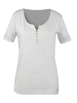 Tee-shirt blanc M3102C coton flammé col rond boutons nacre
