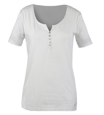 Tee-shirt blanc M3102C coton flammé col rond boutons nacre