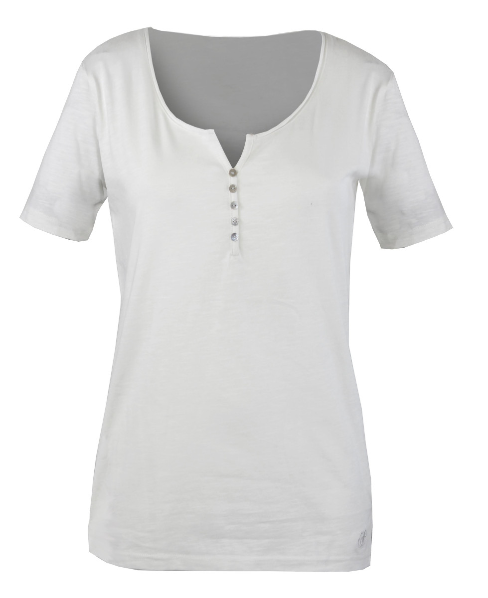 Tee-shirt blanc M3102C coton flammé col rond boutons nacre