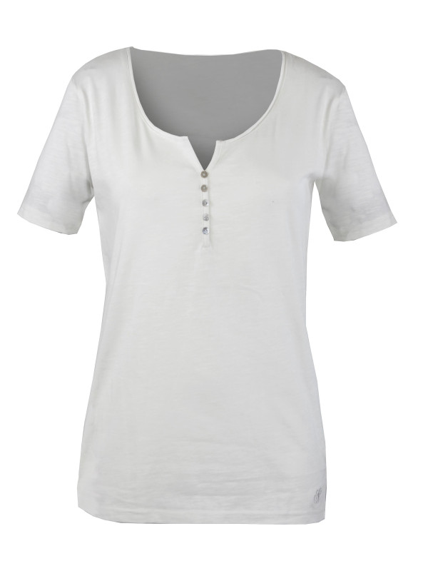 Tee-shirt blanc M3102C coton flammé col rond boutons nacre