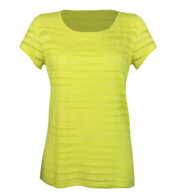 Tee-shirt jaune M3104B rayures dévorées col rond femme