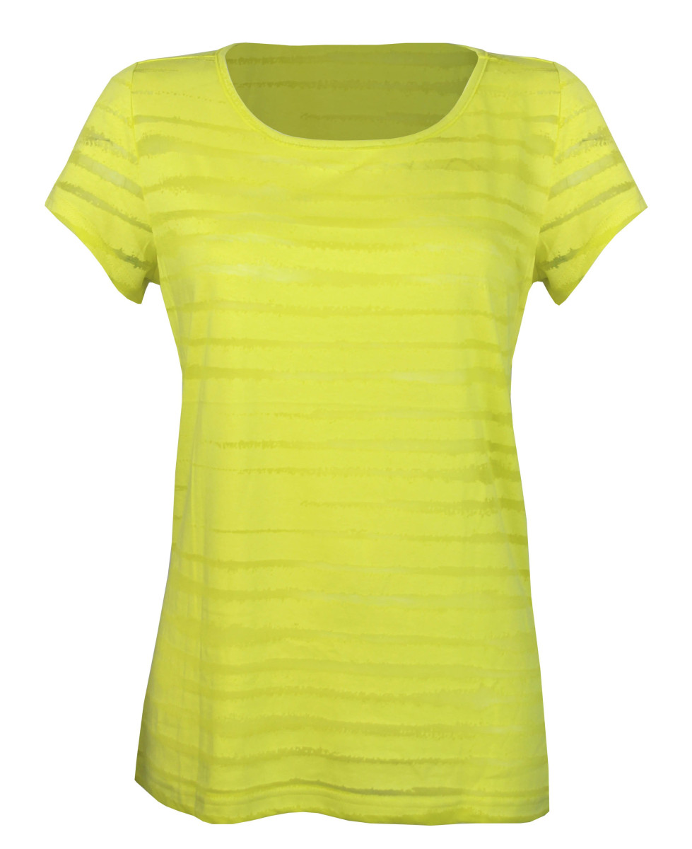 Tee-shirt jaune M3104B rayures dévorées col rond femme