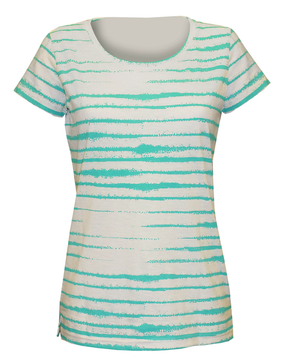 Tee-shirt vert M3120B rayures dévorées col rond femme