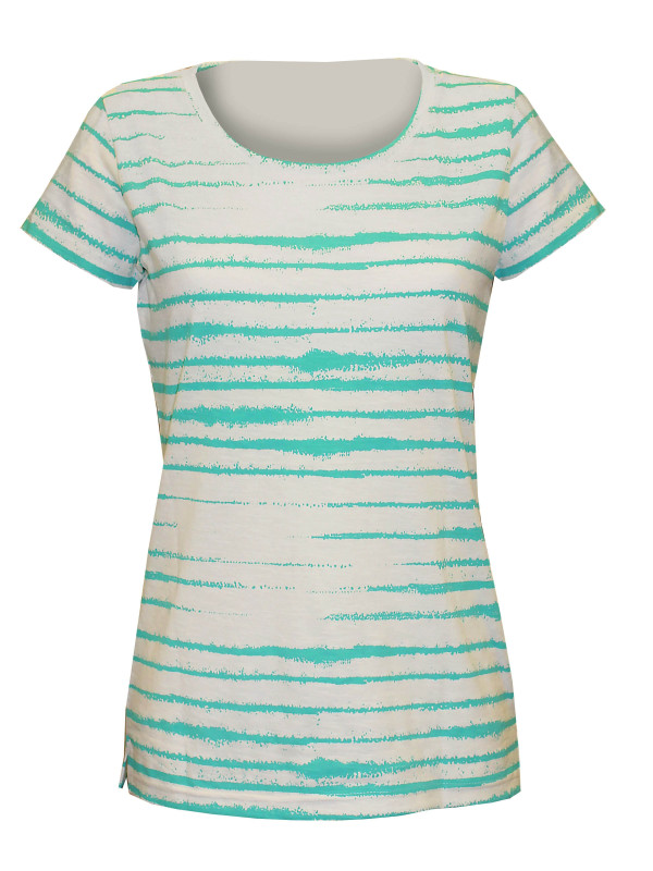 Tee-shirt vert M3120B rayures dévorées col rond femme