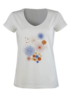 Tee-shirt blanc M3121A col V sérigraphie coton femme