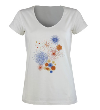 Tee-shirt blanc M3121A col V sérigraphie coton femme