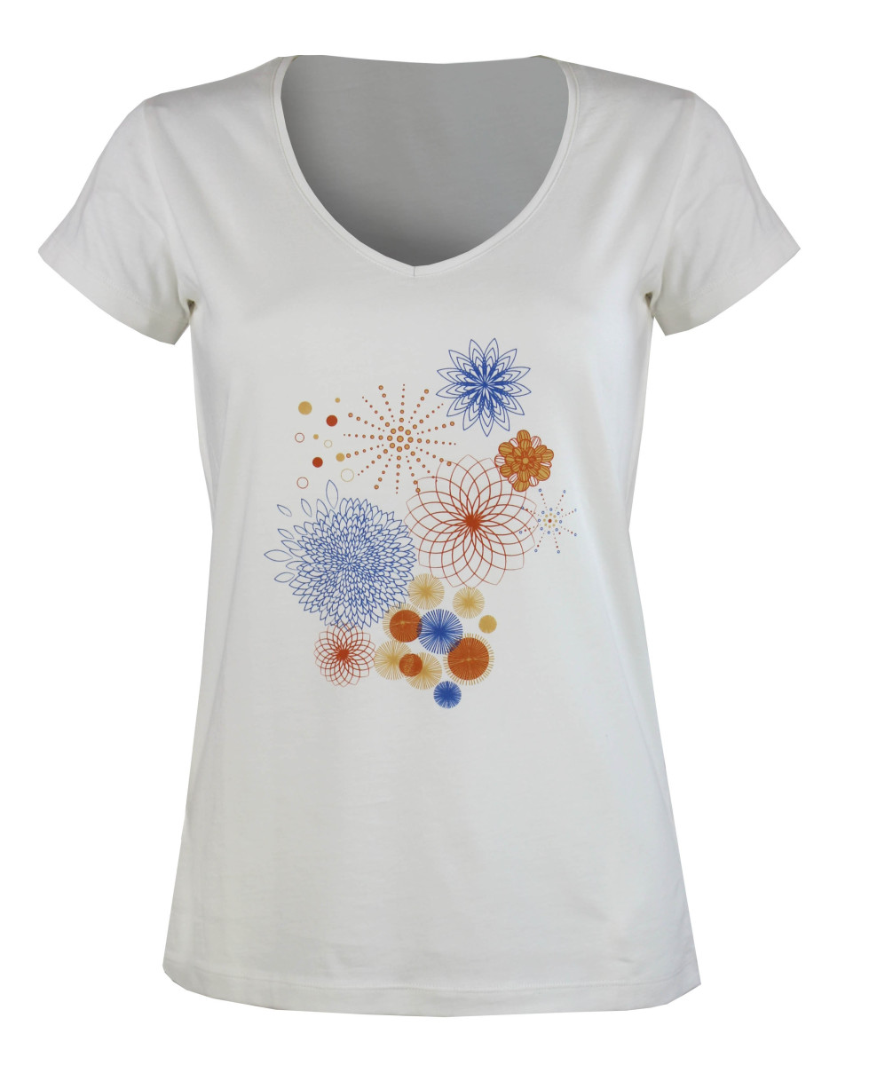 Tee-shirt blanc M3121A col V sérigraphie coton femme