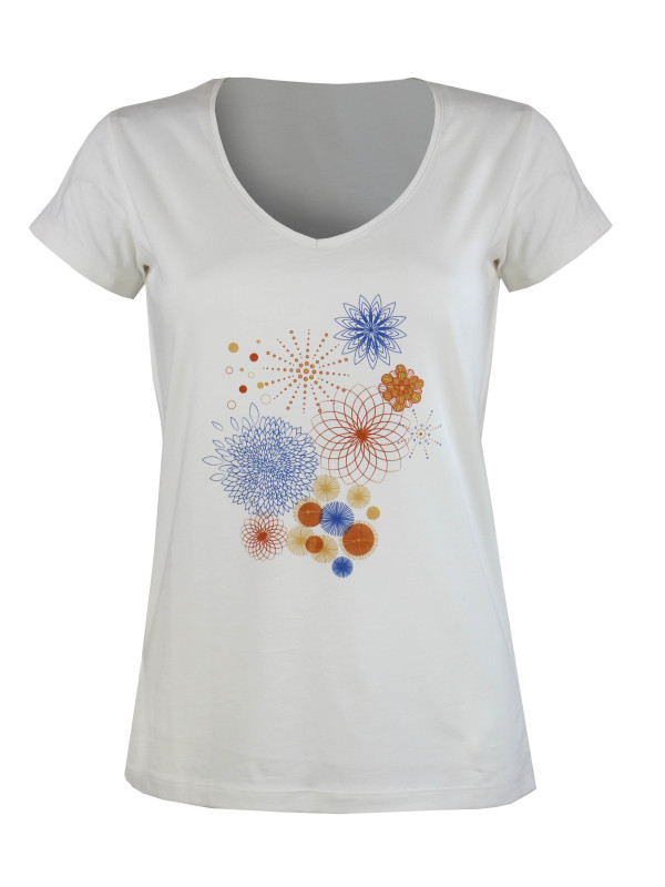 Tee-shirt blanc M3121A col V sérigraphie coton femme