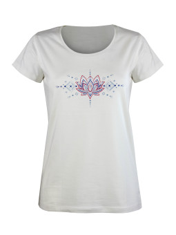 Tee-shirt blanc M3123A col rond sérigraphie coton femme