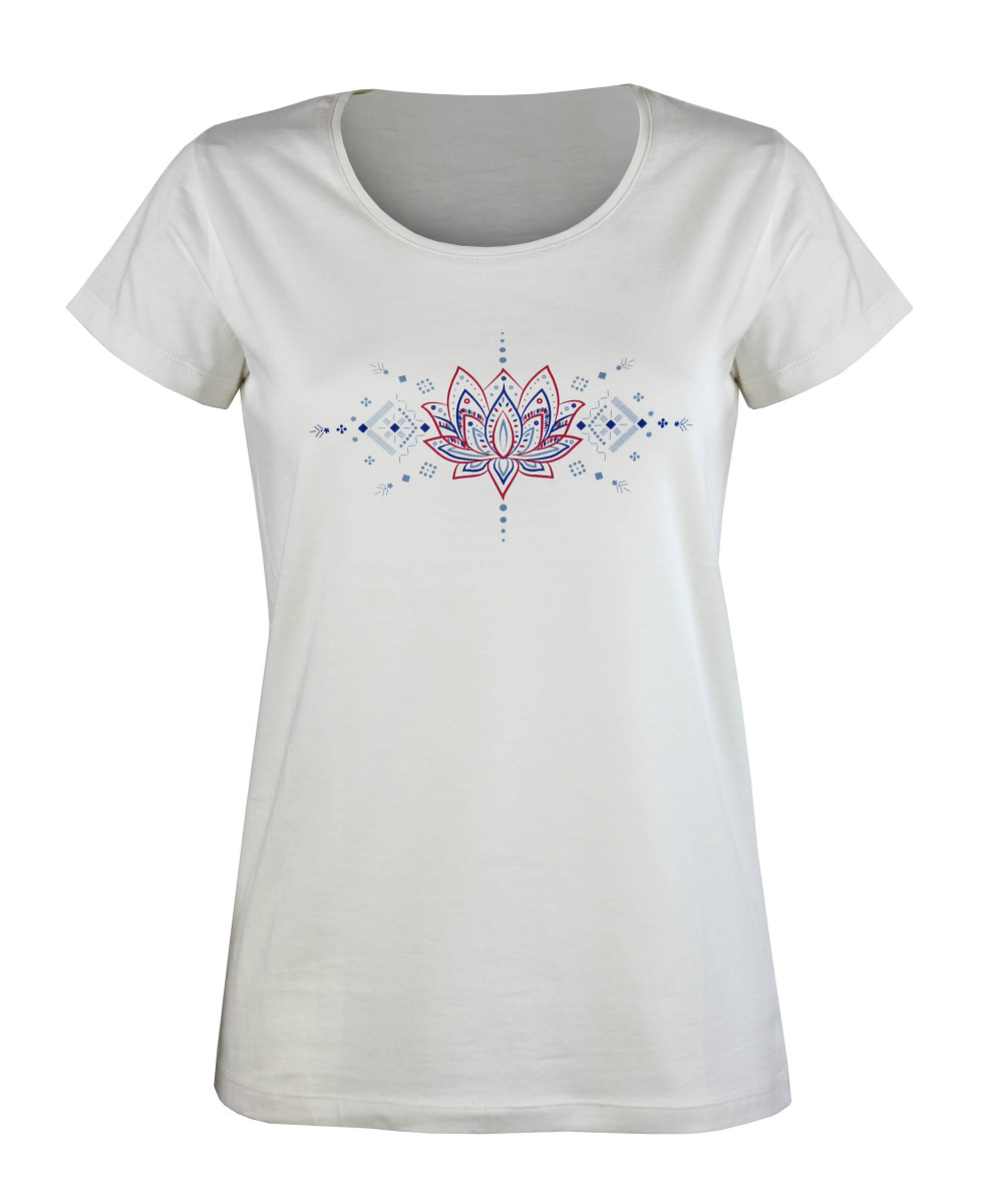 Tee-shirt blanc M3123A col rond sérigraphie coton femme