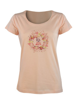 Tee-shirt rose M3125A col rond sérigraphie coton femme