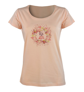 Tee-shirt rose M3125A col rond sérigraphie coton femme