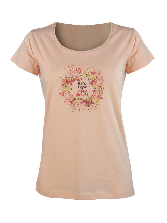 Tee-shirt rose M3125A col rond sérigraphie coton femme