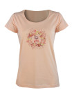 Tee-shirt rose M3125A col rond sérigraphie coton femme