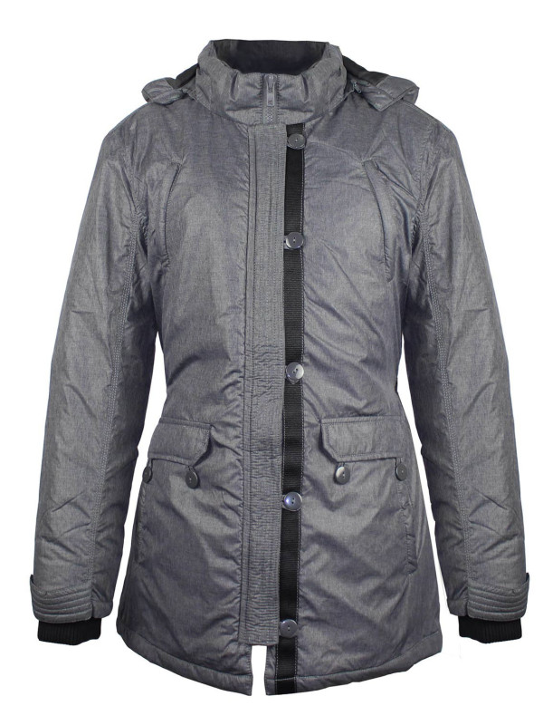 Manteau matelassé femme gris argent – Capuche, zip, élégant