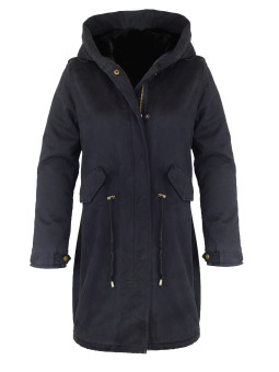 Manteau femme noir fausse fourrure – Chic, chaud, ajustable