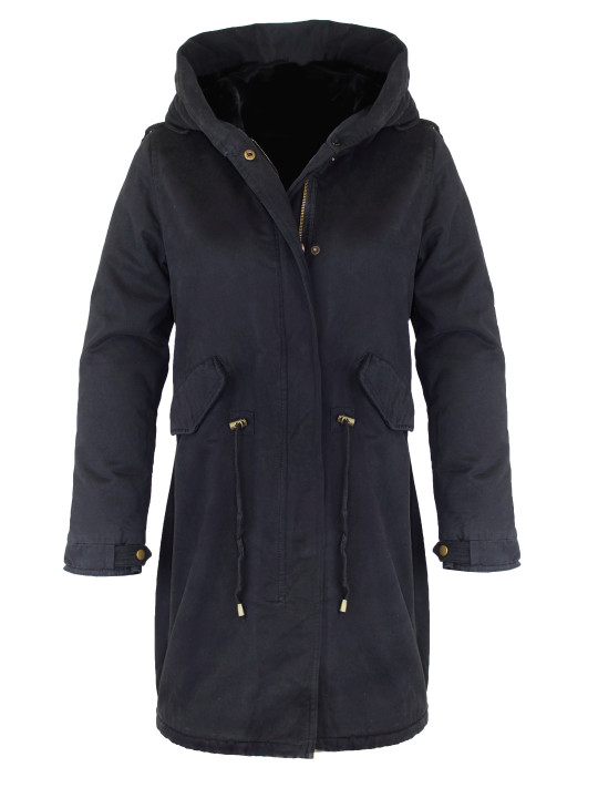 Manteau femme noir fausse fourrure – Chic, chaud, ajustable