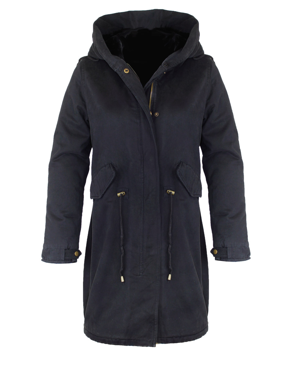 Manteau femme noir fausse fourrure – Chic, chaud, ajustable