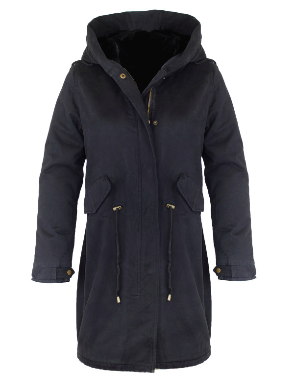 Manteau femme noir fausse fourrure – Chic, chaud, ajustable