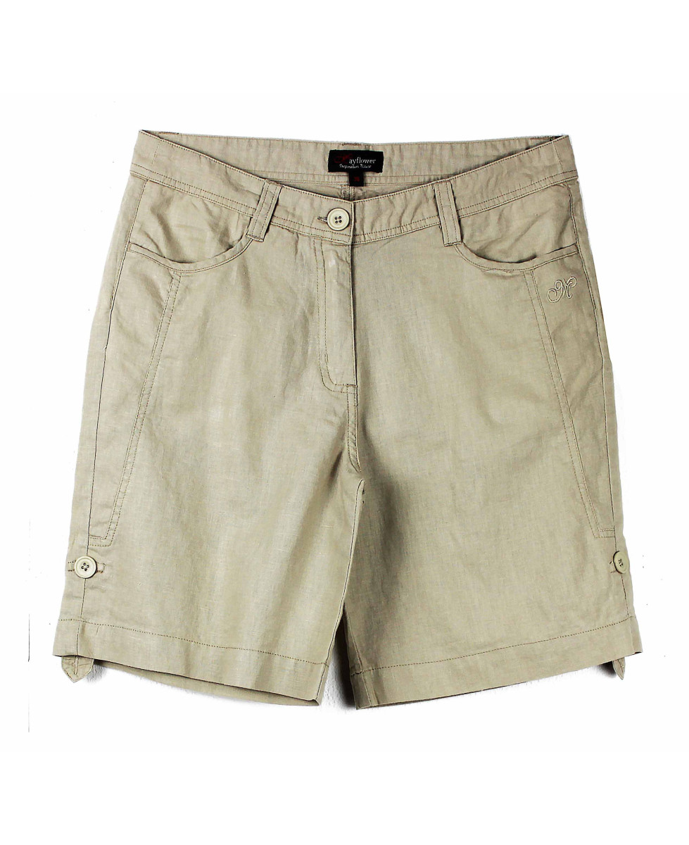 Short détente beige MAGO1 – Coton/lin, longueur réglable