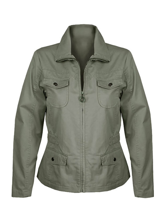 Veste femme kaki MANGA1 : coton, zipper, poches à boutons