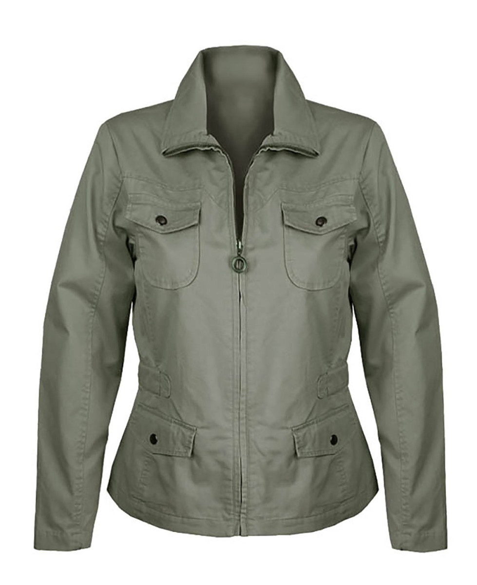 Veste femme kaki MANGA1 : coton, zipper, poches à boutons
