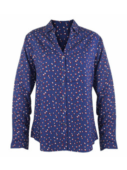 Chemisier imprimé marine/rouge femme – viscose, col rond, boutons