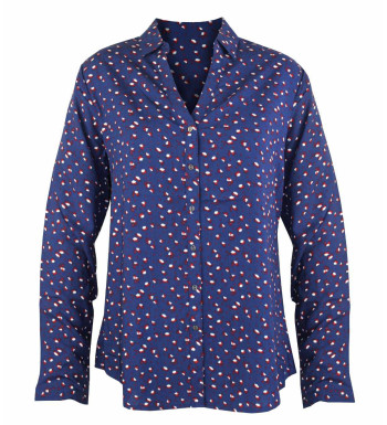 Chemisier imprimé marine/rouge femme – viscose, col rond, boutons