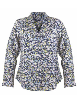 Chemisier fleuri bleu/jaune/écru femme – Viscose, col rond, boutons