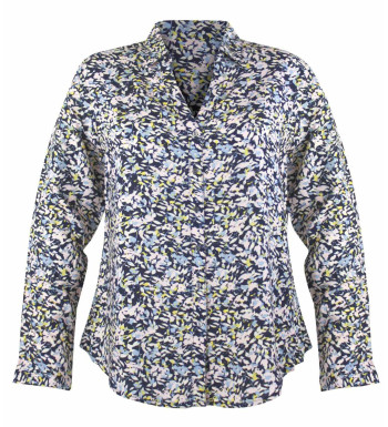 Chemisier fleuri bleu/jaune/écru femme – Viscose, col rond, boutons