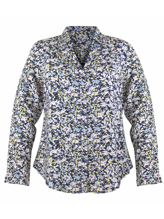 Chemisier fleuri bleu/jaune/écru femme – Viscose, col rond, boutons