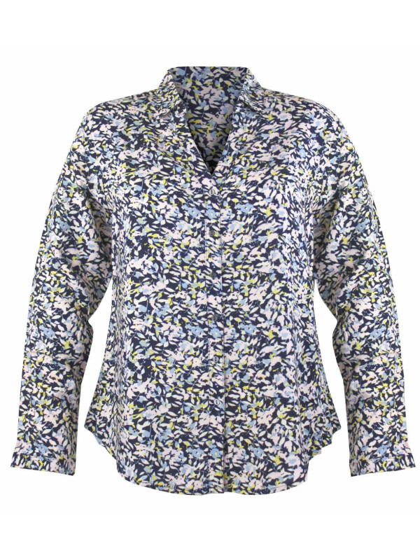 Chemisier fleuri bleu/jaune/écru femme – Viscose, col rond, boutons