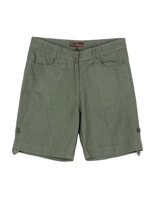Short femme lin olive MIGUEL1 – Longueur réglable & poches