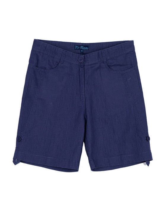 Short femme lin indigo MIGUEL2 – Longueur réglable, 4 poches