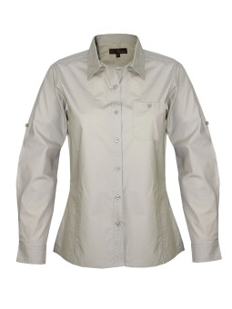 Chemisier beige rando femme – Coton, manches longues, boutons bois