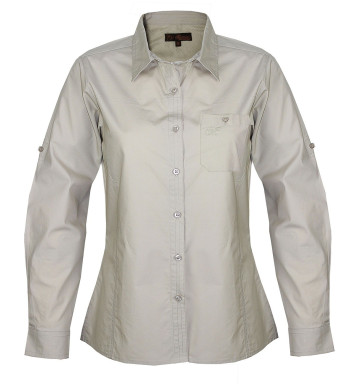 Chemisier beige rando femme – Coton, manches longues, boutons bois