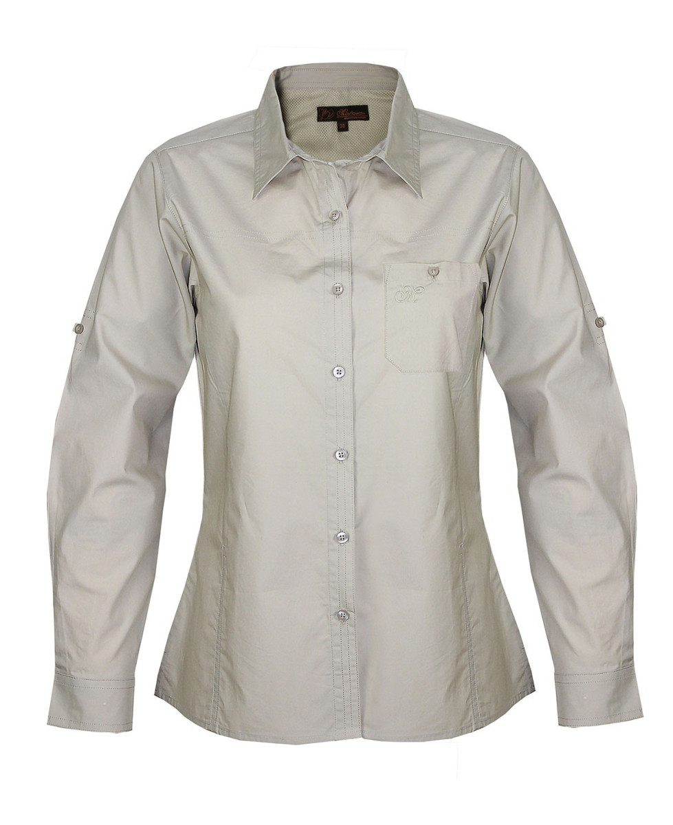 Chemisier beige rando femme – Coton, manches longues, boutons bois