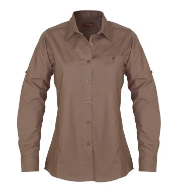 Chemisier esprit rando femme marine/rouge – Coton, boutons bois