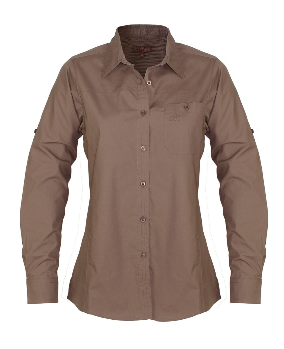 Chemisier esprit rando femme marine/rouge – Coton, boutons bois