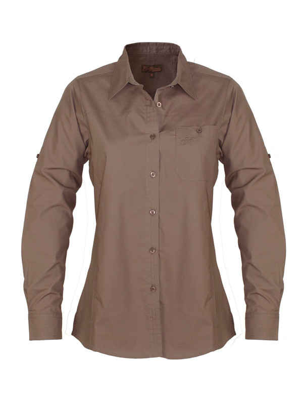 Chemisier esprit rando femme marine/rouge – Coton, boutons bois