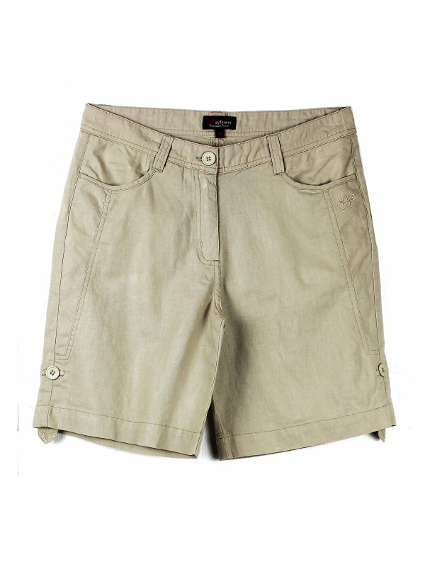 Short détente femme lin beige MINDY1 – Longueur réglable