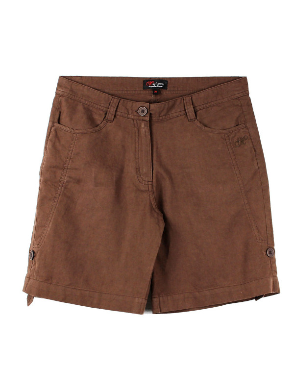 Short détente lin brun MINDY2 – Longueur réglable, 4 poches
