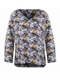 Tunique jaune/brun en viscose – Motifs, col fantaisie, manches longues