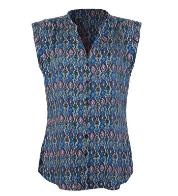 Chemisier sans manche bleu/rose – Viscose imprimé, col rond