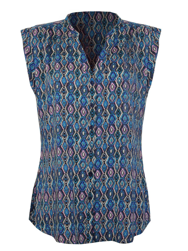 Chemisier sans manche bleu/rose – Viscose imprimé, col rond