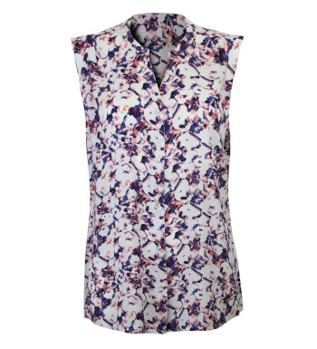 Chemisier sans manche fleuri viscose – Blanc/bleu/rose, col rond