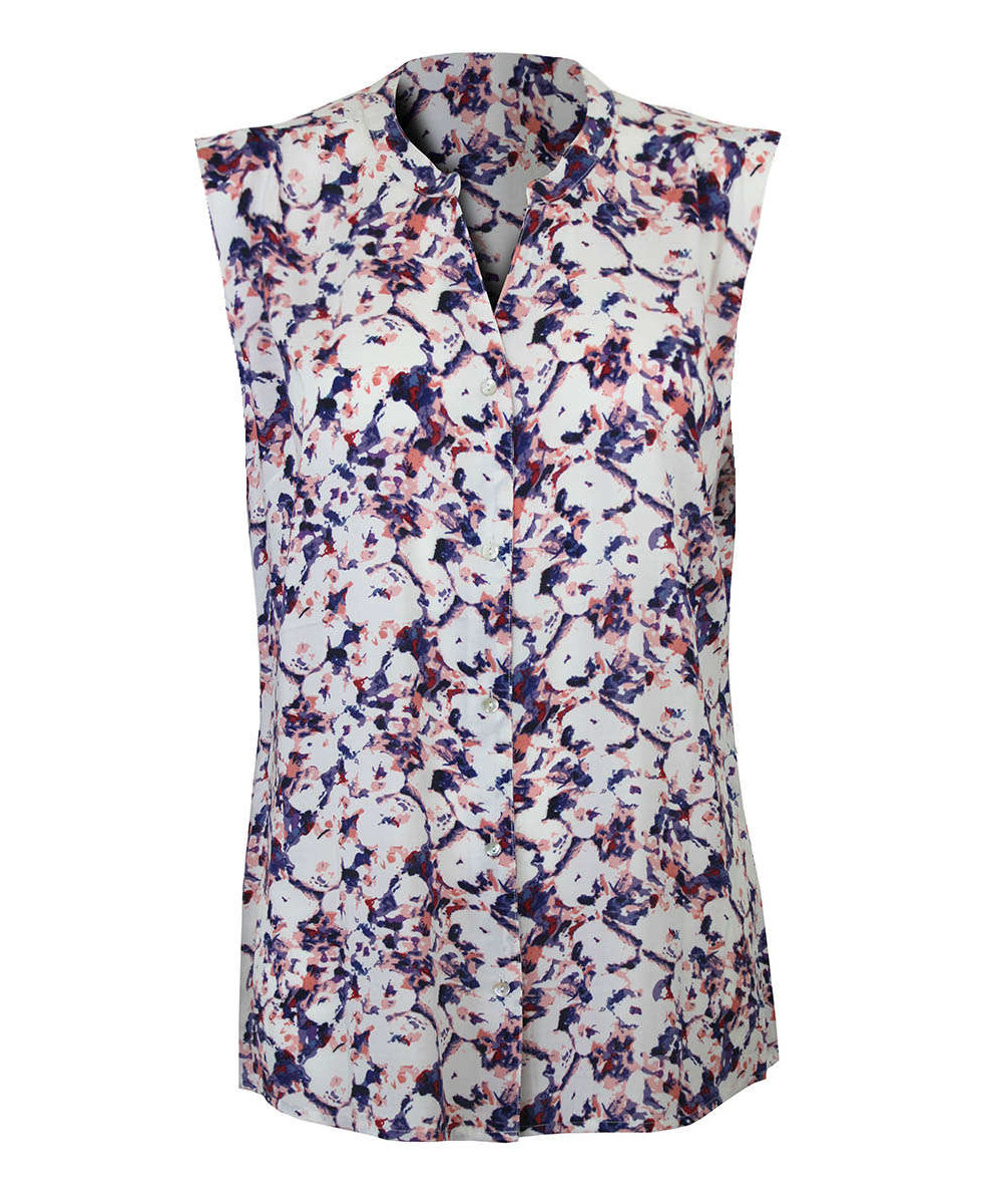 Chemisier sans manche fleuri viscose – Blanc/bleu/rose, col rond