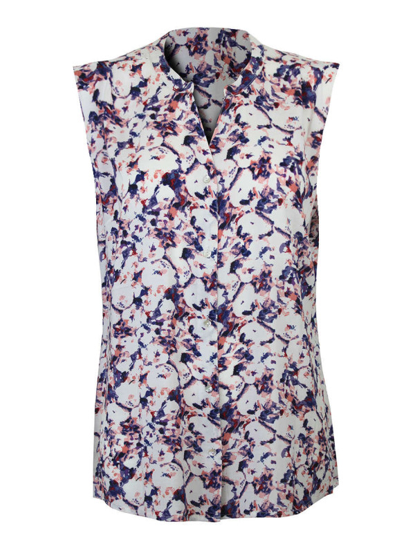Chemisier sans manche fleuri viscose – Blanc/bleu/rose, col rond