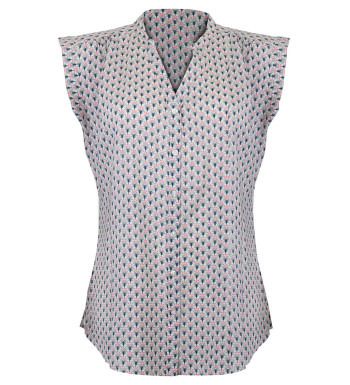 Chemisier sans manche viscose blanc/noir/rose – Col rond imprimé